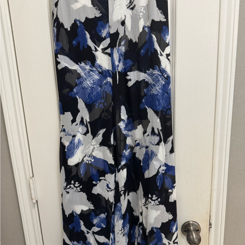 Chico's Black and Blue Floral Wide Leg pants